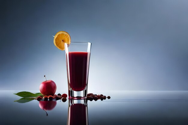 Foto ein glas saft und obst neben einem glas saft.