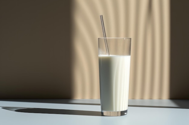 Ein Glas ungesüßter Mandelmilch mit einem Strohhalm