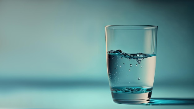 Ein Glas Wasser auf pastellfarbenem Hintergrund mit Kopierbereich Weltwassertag spart Wasserkonzept