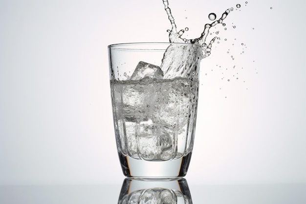 Ein Glas Wasser mit Eiswürfeln und einem Spritzer Wasser