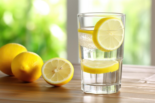 Ein Glas Wasser mit Zitronenscheiben symbolisiert Flüssigkeitszufuhr