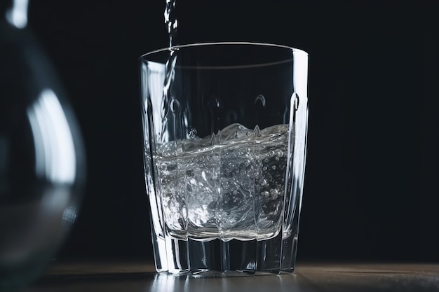 Ein Glas Wasser wird mit Eis und Wasser gefüllt.