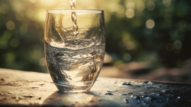 Ein Glas Wasser wird mit Wasser gefüllt.