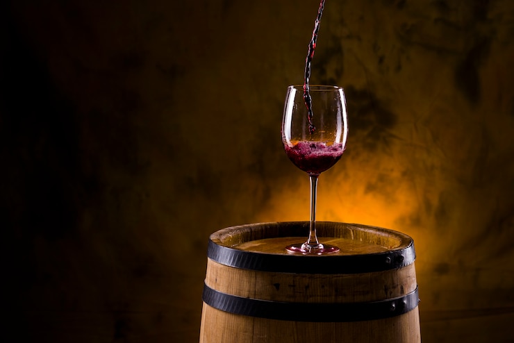Foto ein glas wein auf einem fass