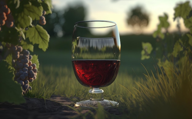 Ein Glas Wein im Weinberghintergrund. ai generiert