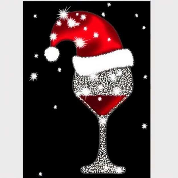 ein Glas Wein mit einem Weihnachtsmannshut oben generativ ai