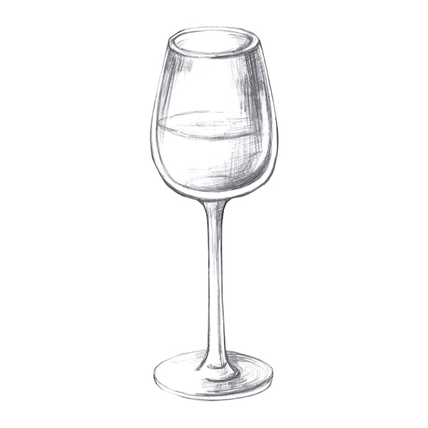 Ein Glas Wein mit handgezeichneter Bleistiftzeichnung isolierte Illustration im realistischen Stil für ein Fischrestaurant