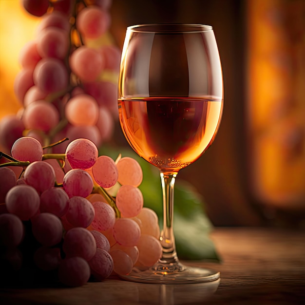 ein Glas Wein neben Weintrauben auf dem Tisch