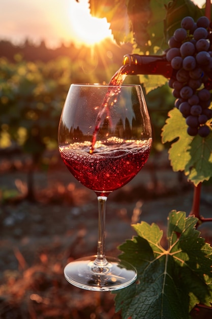 ein Glas Wein vor dem Hintergrund von Weinbergen Generative KI