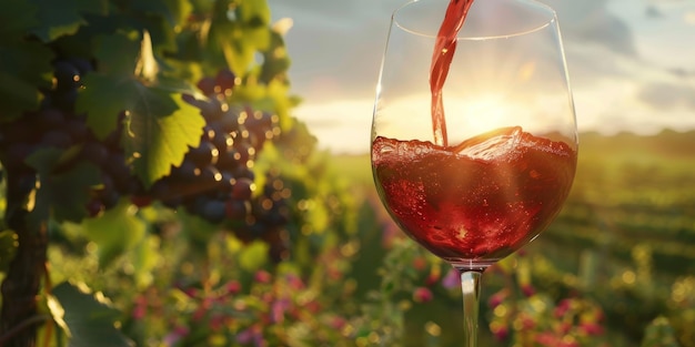 ein Glas Wein vor dem Hintergrund von Weinbergen Generative KI