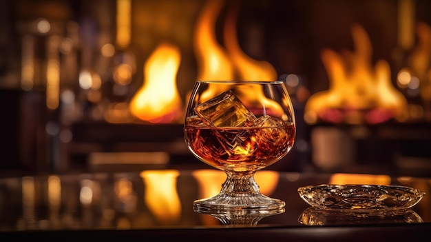 Foto ein glas wein wird auf der theke in der bar gelegt