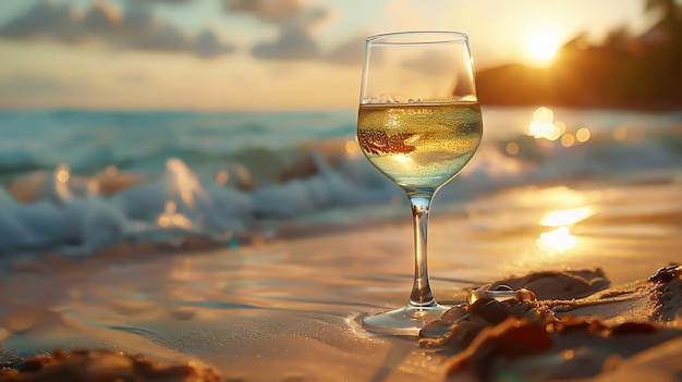 Foto ein glas weißwein am strand