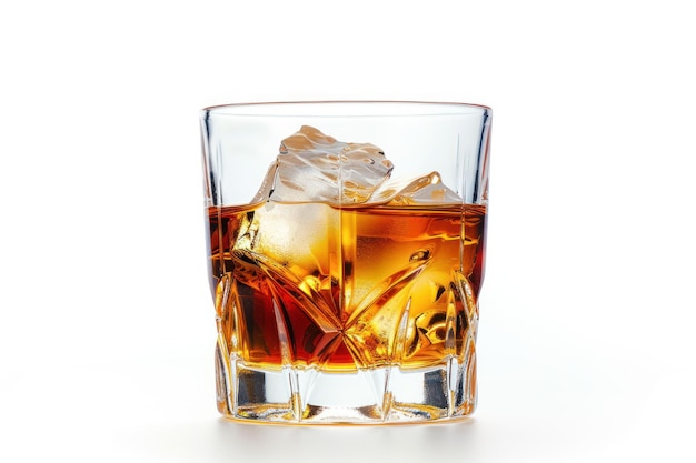 Ein Glas Whiskey mit Eis, isoliert auf einem weißen Hintergrund