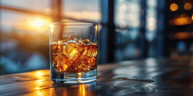 Ein Glas Whiskey mit Eiswürfeln