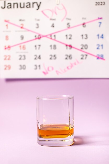 Ein Glas Whisky steht im Hintergrund des Kalenders für die Januar-Challenge