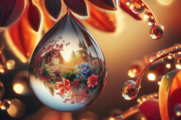 Foto ein glasornament mit einem blumen-design hängt an einem baum