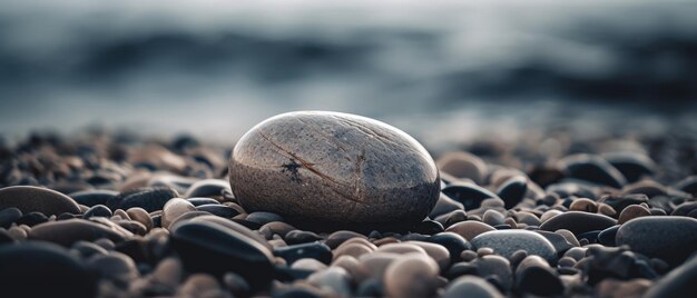 Ein glatter und attraktiver Stein liegt am Strand Generative AI