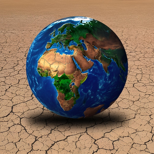 Foto ein globus befindet sich mitten in einer trockenen wüste