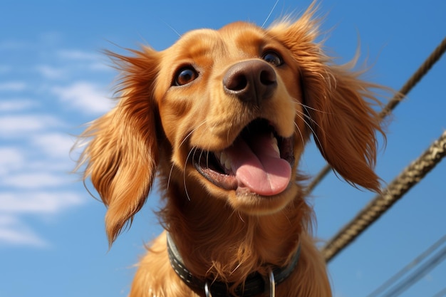 Ein glücklicher Golden Retriever-Hund schaut in den Himmel