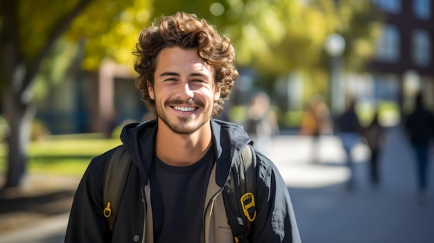 Ein glücklicher junger College-Student auf dem Campus