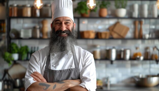 Ein glücklicher Koch in der Küche eines Restaurants