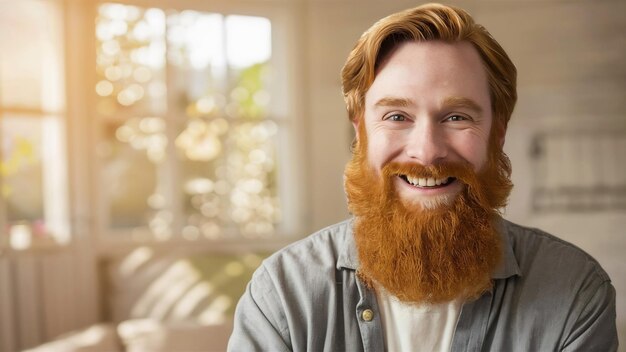 Ein glücklicher Mann mit einem langen, dicken, roten Bart und einem freundlichen Lächeln