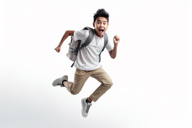 Ein glücklicher Schüler springt