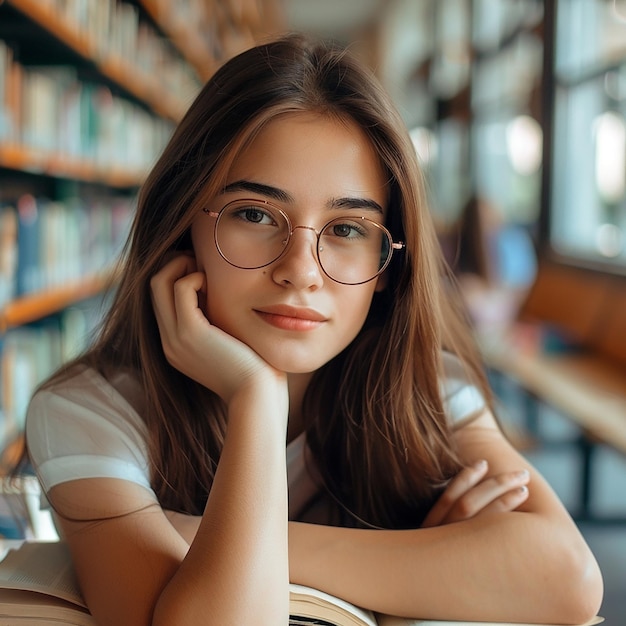 Ein glücklicher Universitätsstudent geht auf eine Klasse an der Universität und schaut in die Kamera