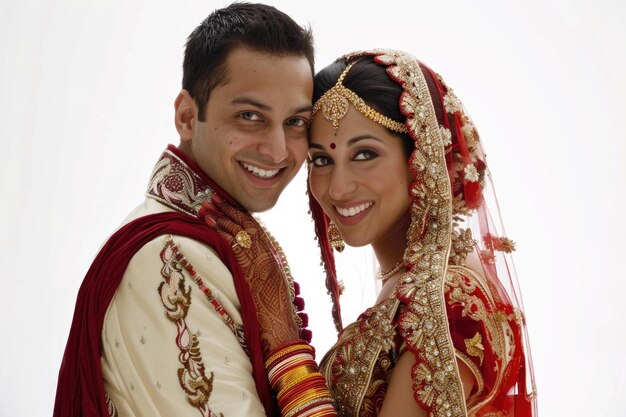 Foto ein glückliches indisches paar auf weißem hintergrund