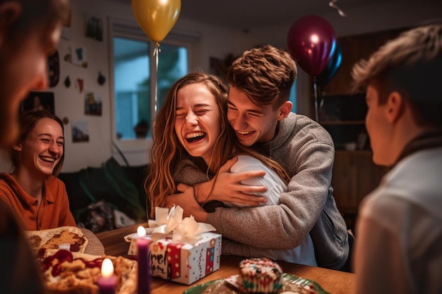 Ein glückliches junges Paar feiert seinen Geburtstag generativ ai