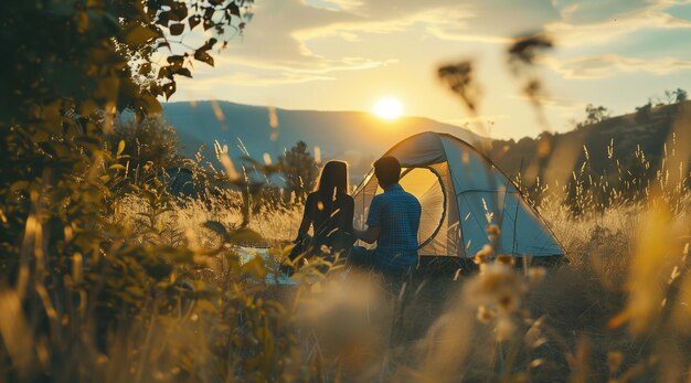 Ein glückliches junges Paar umarmt sich im Freien in einer wunderschönen Naturlandschaft