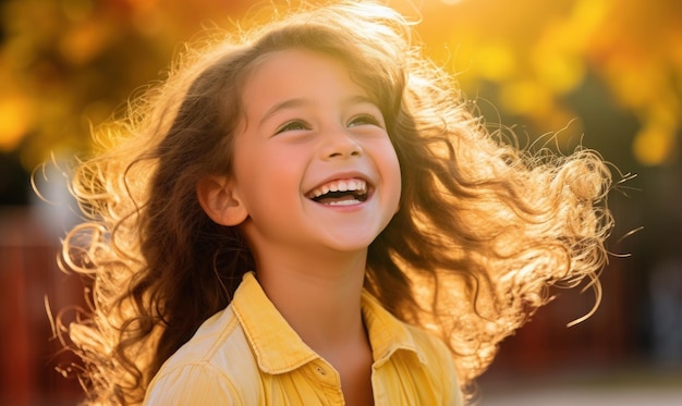 Ein glückliches Kind auf einem leuchtend gelben Hintergrund