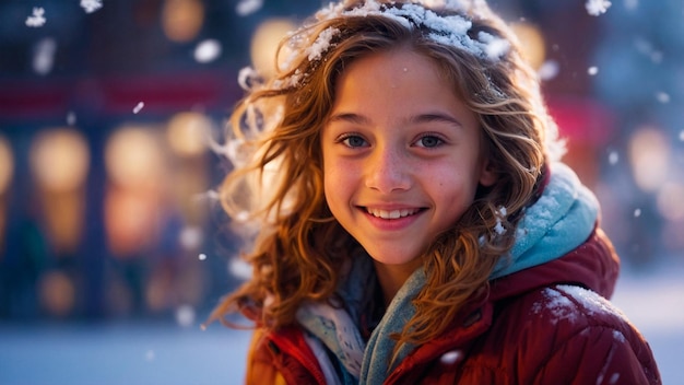 Ein glückliches Mädchen im Schnee