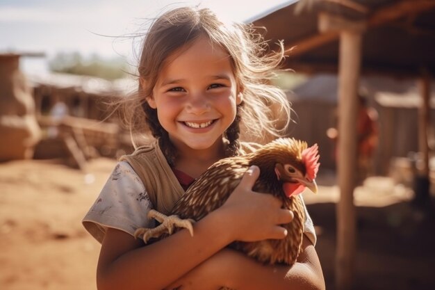 Ein glückliches Mädchen lernt nachhaltige Landwirtschaft auf einer argentinischen Farm