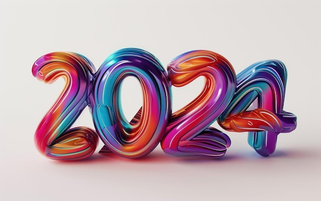 Ein glückliches neues Jahr 2024 in 3D-Text