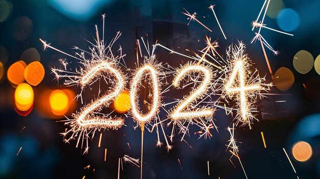 Foto ein glückliches neues jahr mit feuerwerk und lichtern