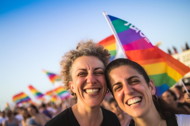 Foto ein glückliches paar feiert die lgbtq-pride-parade in tel aviv israel tel aviv israel pride month