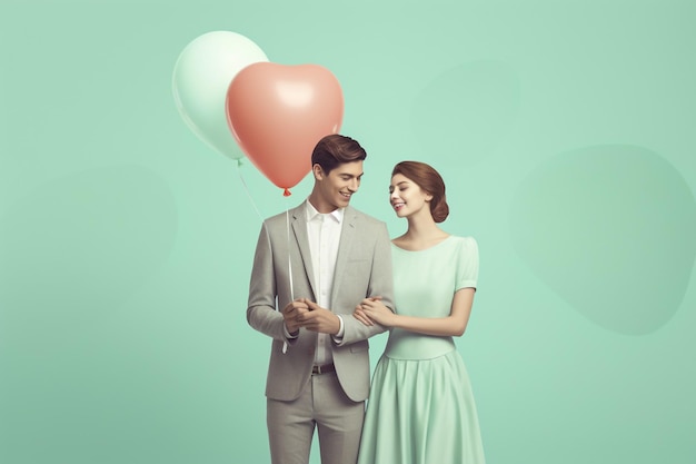 Ein glückliches Paar mit einem Ballon im Hintergrund