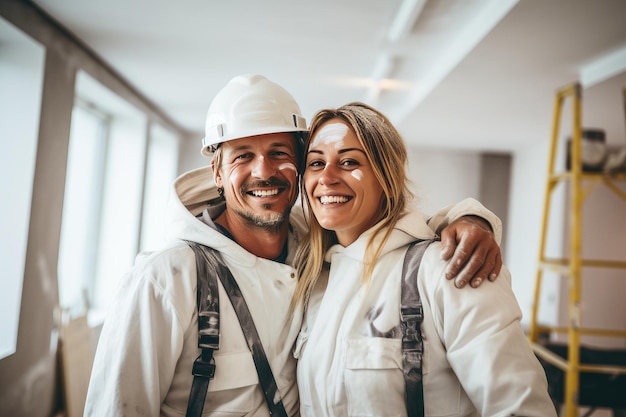 Ein glückliches Paar renoviert eine neue Wohnung