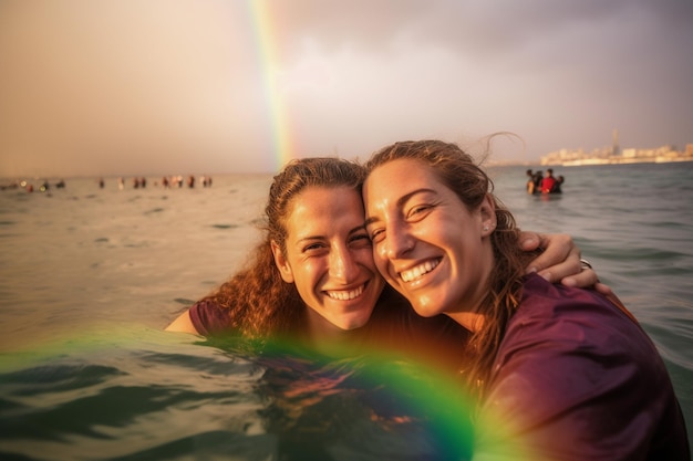 Ein glückliches Paar schwimmt bei der LGBTQ-Pride-Parade in Tel Aviv Israel Tel Aviv Israel Pride Month