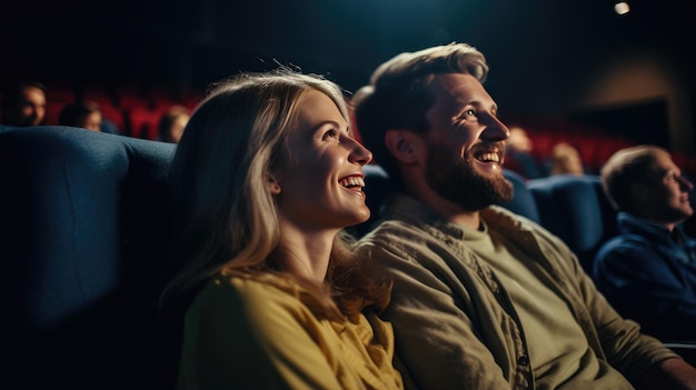 Ein glückliches Paar sitzt im Kino und schaut sich einen Film an