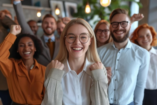 Foto ein glückliches vielfältiges geschäftsteam im unternehmenstraining.