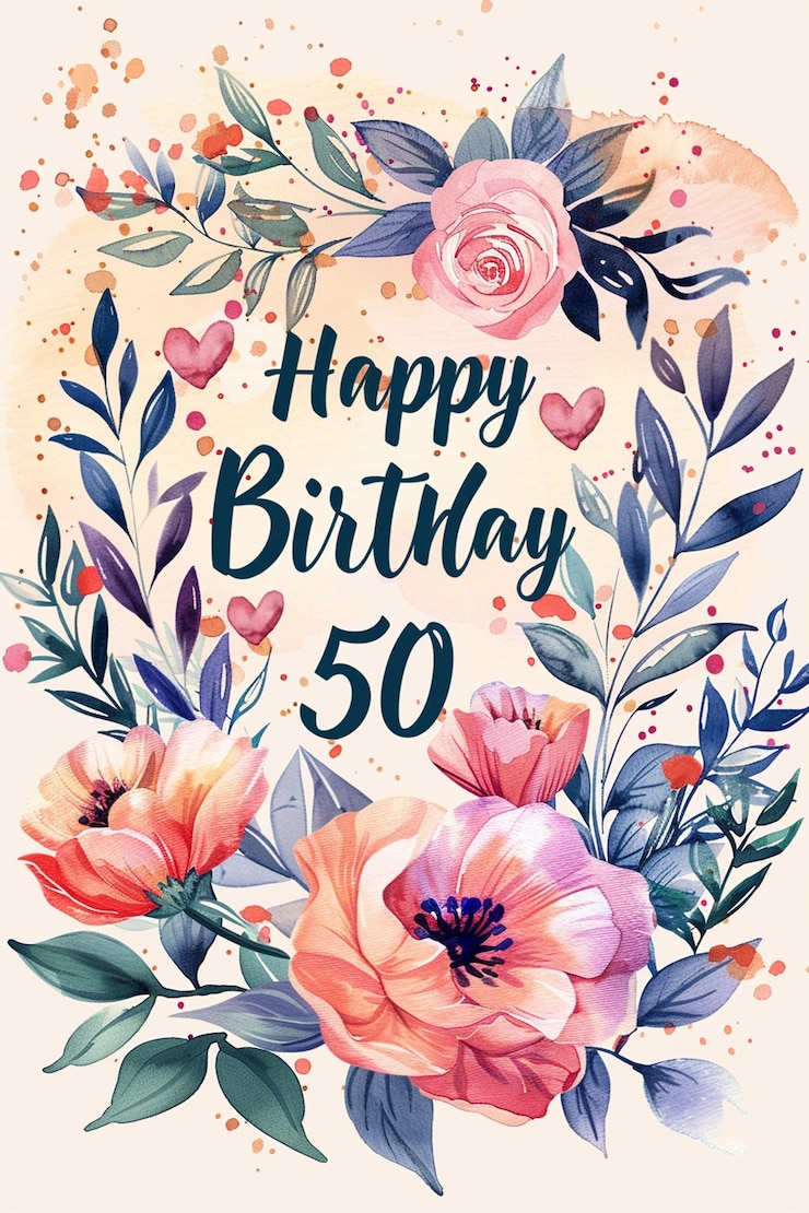 Foto ein glückwunsch zum 50. geburtstag mit torte-grüßkarte und schriftdesign