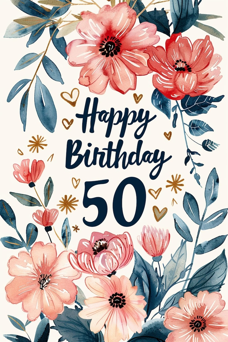 Foto ein glückwunsch zum 50. geburtstag mit torte-grüßkarte und schriftdesign