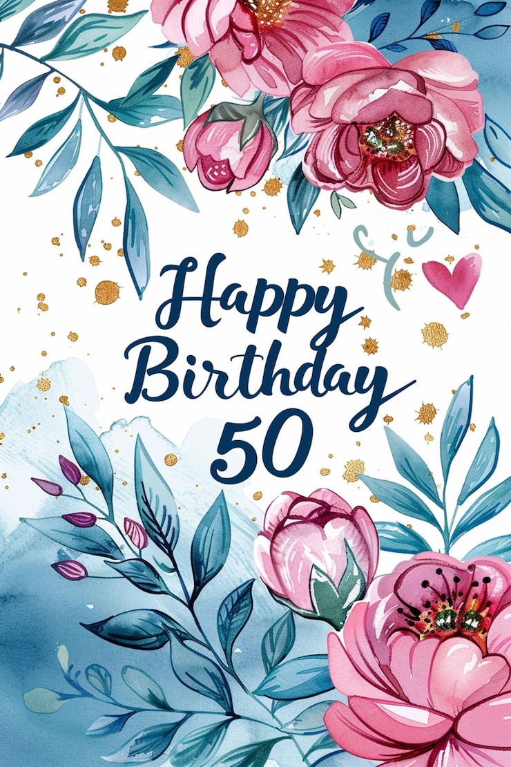 Foto ein glückwunsch zum 50. geburtstag mit torte-grüßkarte und schriftdesign