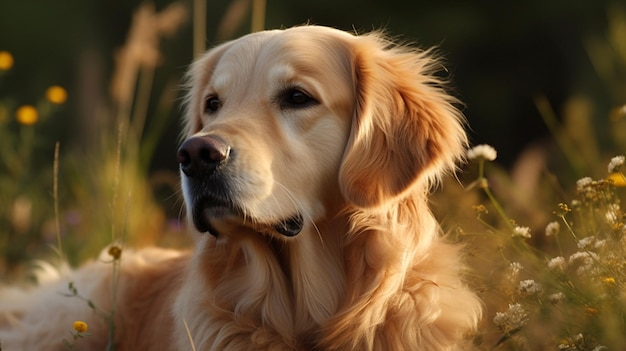 Ein Golden Retriever-Hund auf einem Feld