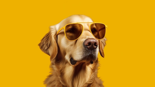 Ein Golden Retriever-Hund mit Sonnenbrille