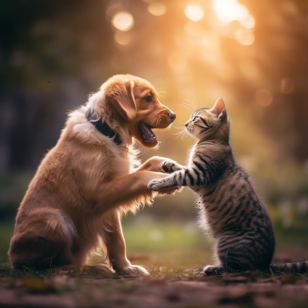 Ein Golden Retriever und eine Katze