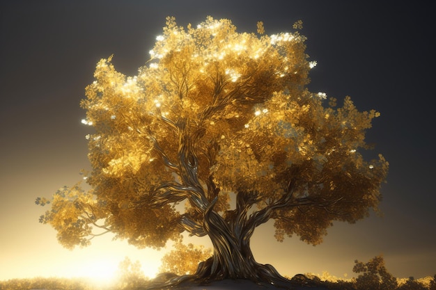 Ein goldener Baum mit dem Wort Baum darauf