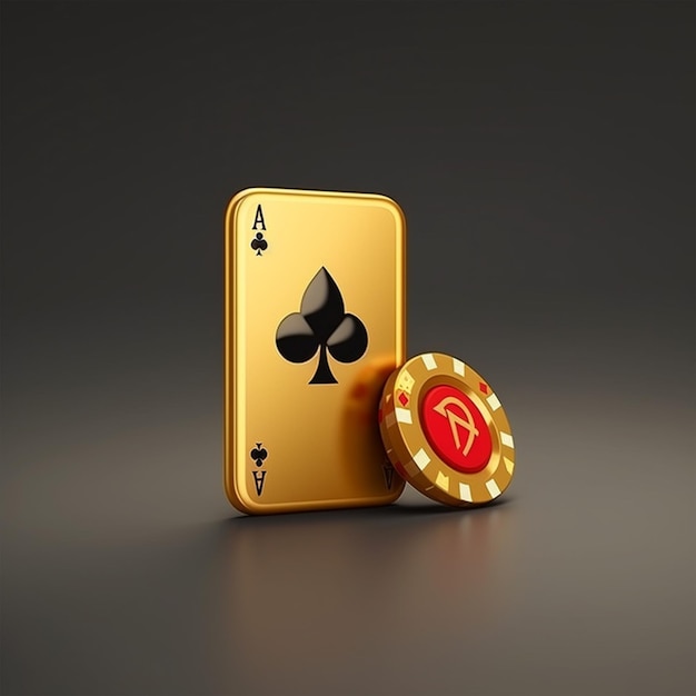 Ein goldener Chip mit einem schwarzen Spaten und einem roten Symbol darauf.
